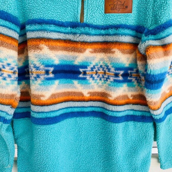 Southern Fried Chics Turquoise Aztec Print Sherpa Pullover Women's Medium - Picture 10 of 11